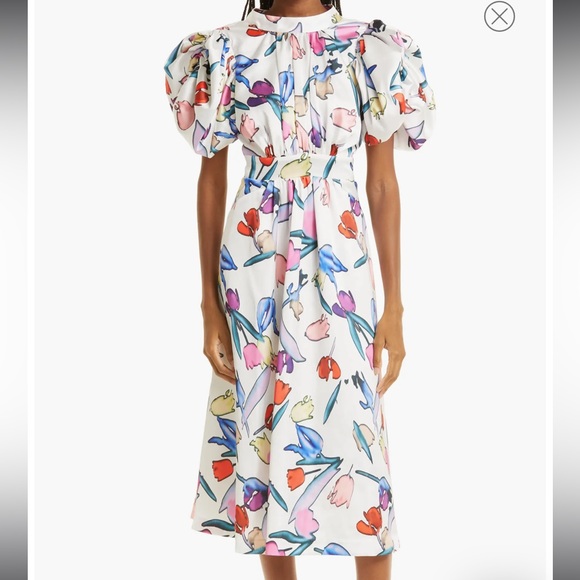 NWT Rotate Birger Christensen Noon Floral Print Cutout Puff Sleeve Midi Dress - Picture 6 of 11